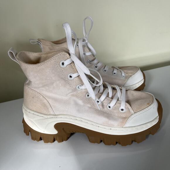 Skechers Shoes Womens Size 8.5 White Canvas High Top Lug Gum Sole Chunky 177243 - Picture 4 of 10